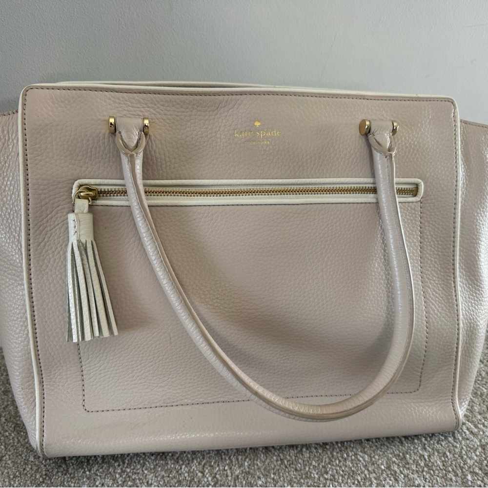 kate spade Cream Pebbled Leather Tote with Tassel - Picture 4 of 4